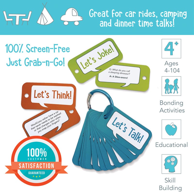 Open The Joy Letâ€™s Chat 3-in-1 Conversation Starters Cards for Kids - Grab and Go Travel Card Games for Car, Airplanes - Talk, Think, Joke Cards - Ages 4+ - Image 3